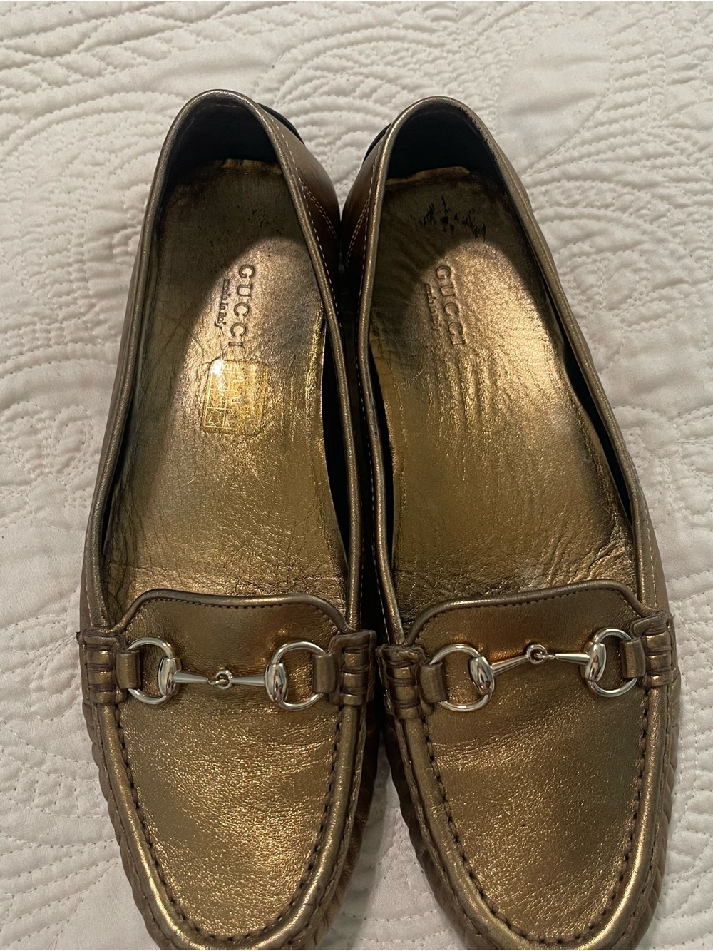 Gucci Metallic Bronze Leather Horsebit Loafers - Women's